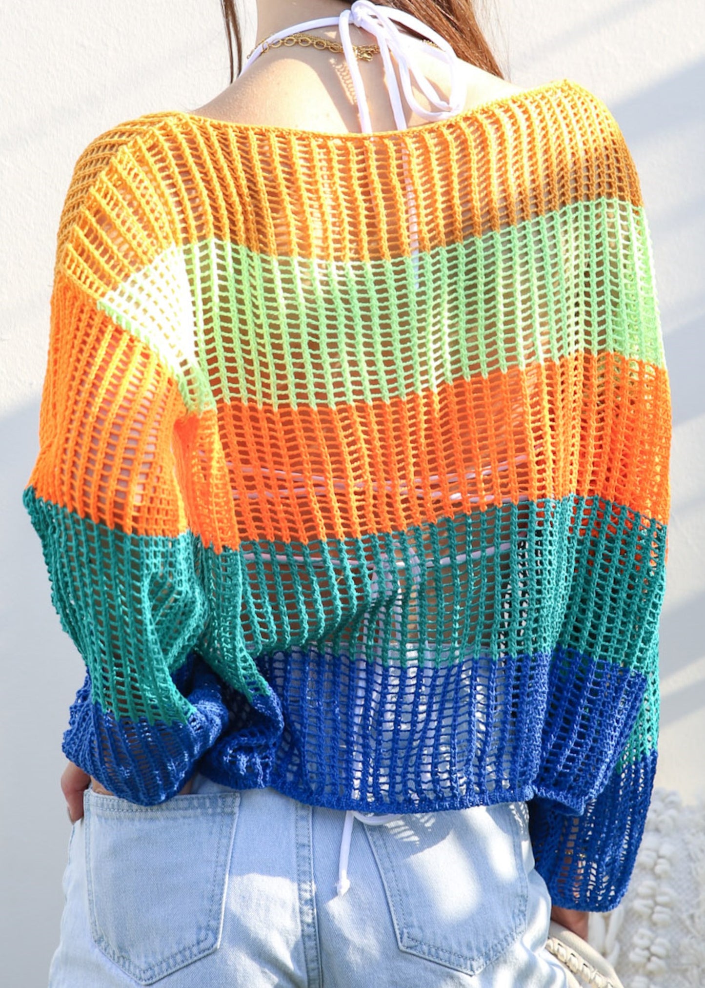 Suéter de crochet de rayas multicolor