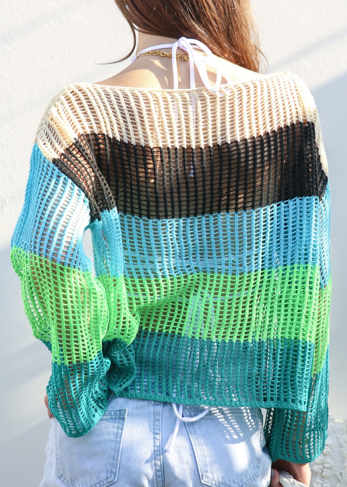 Suéter de crochet de rayas multicolor
