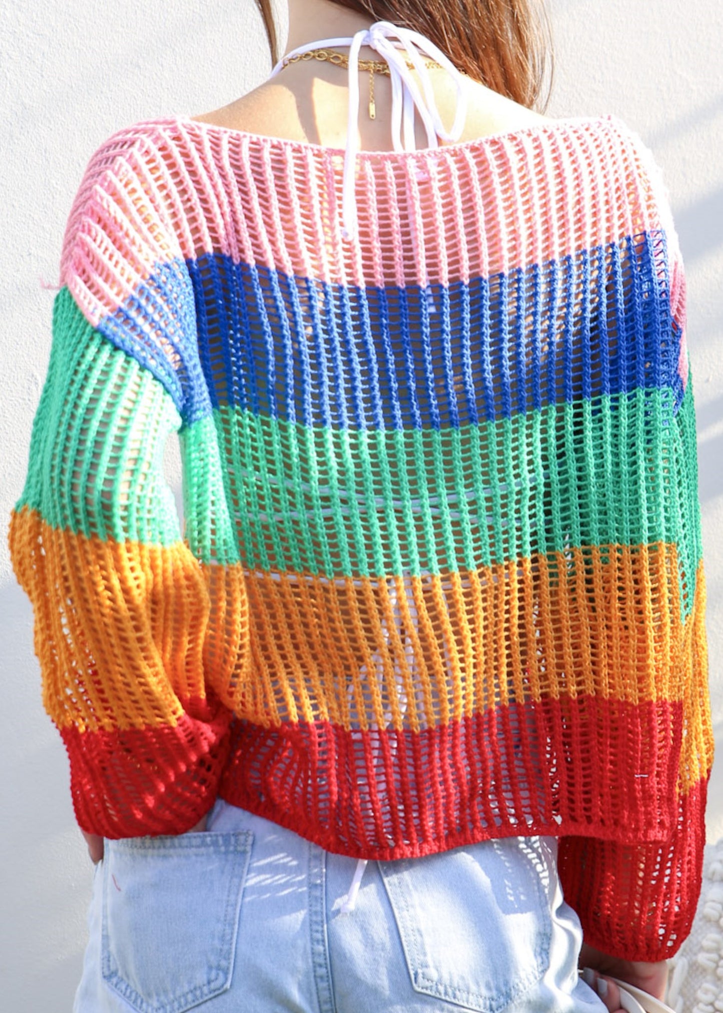 Suéter de crochet de rayas multicolor