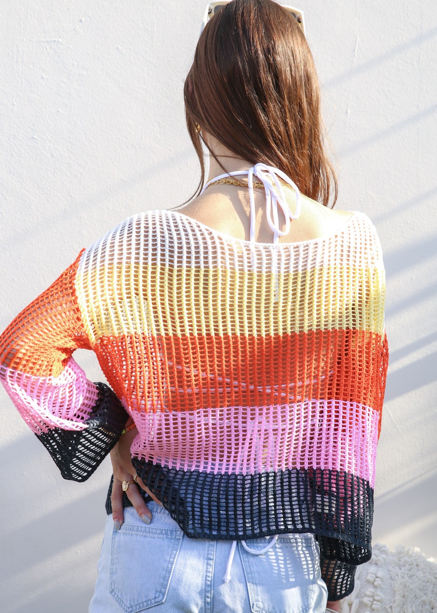 Suéter de crochet de rayas multicolor