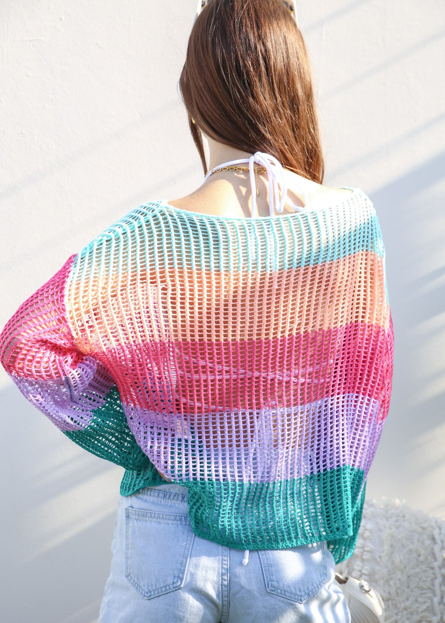 Suéter de crochet de rayas multicolor