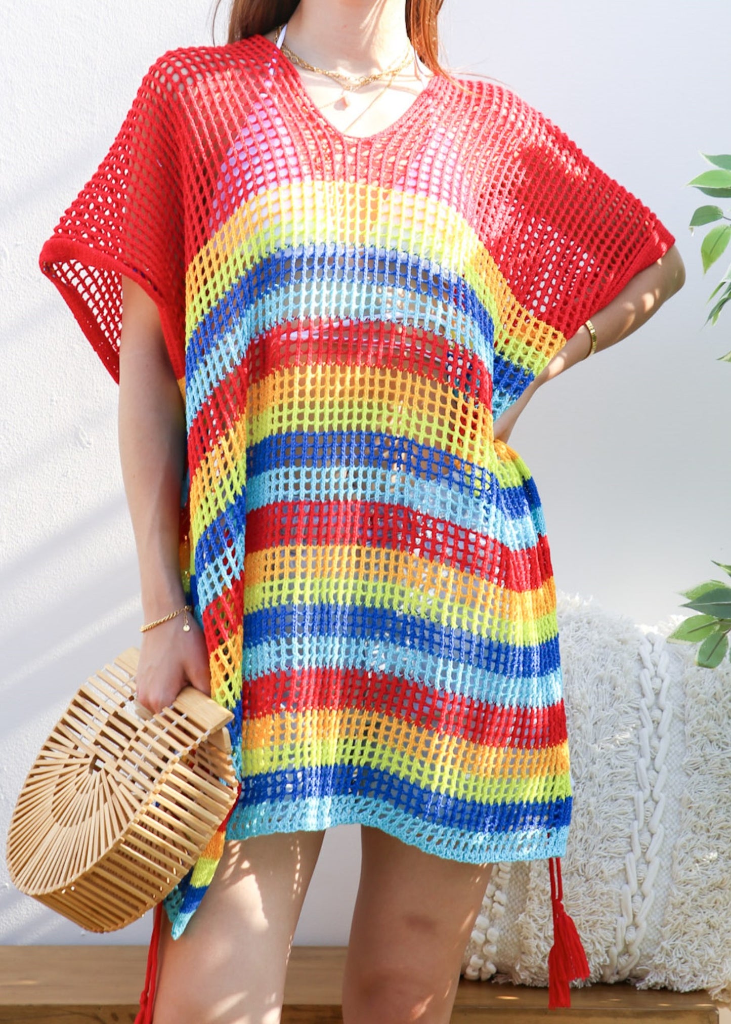 Multicolor Striped Asymmetrical Hem Cover-Up