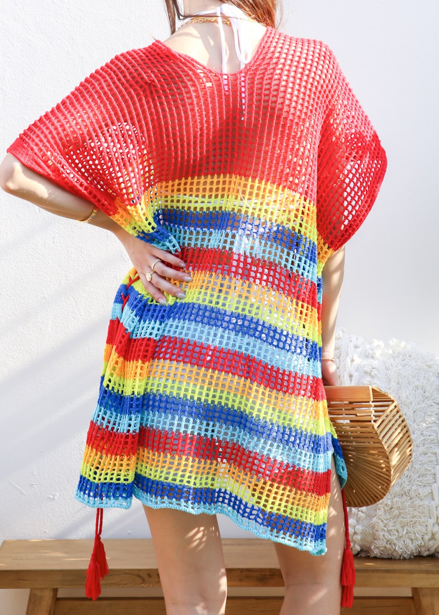 Multicolor Striped Asymmetrical Hem Cover-Up