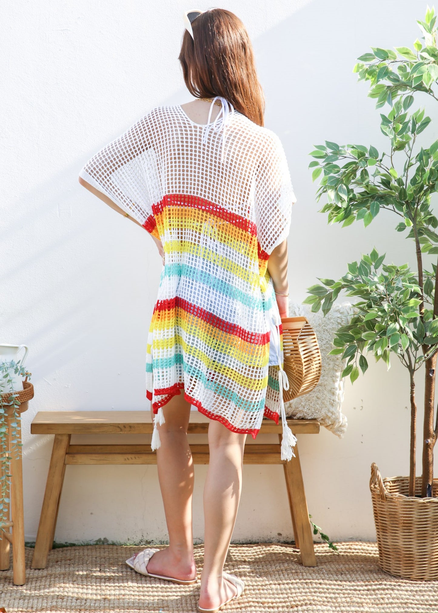 Multicolor Striped Asymmetrical Hem Cover-Up