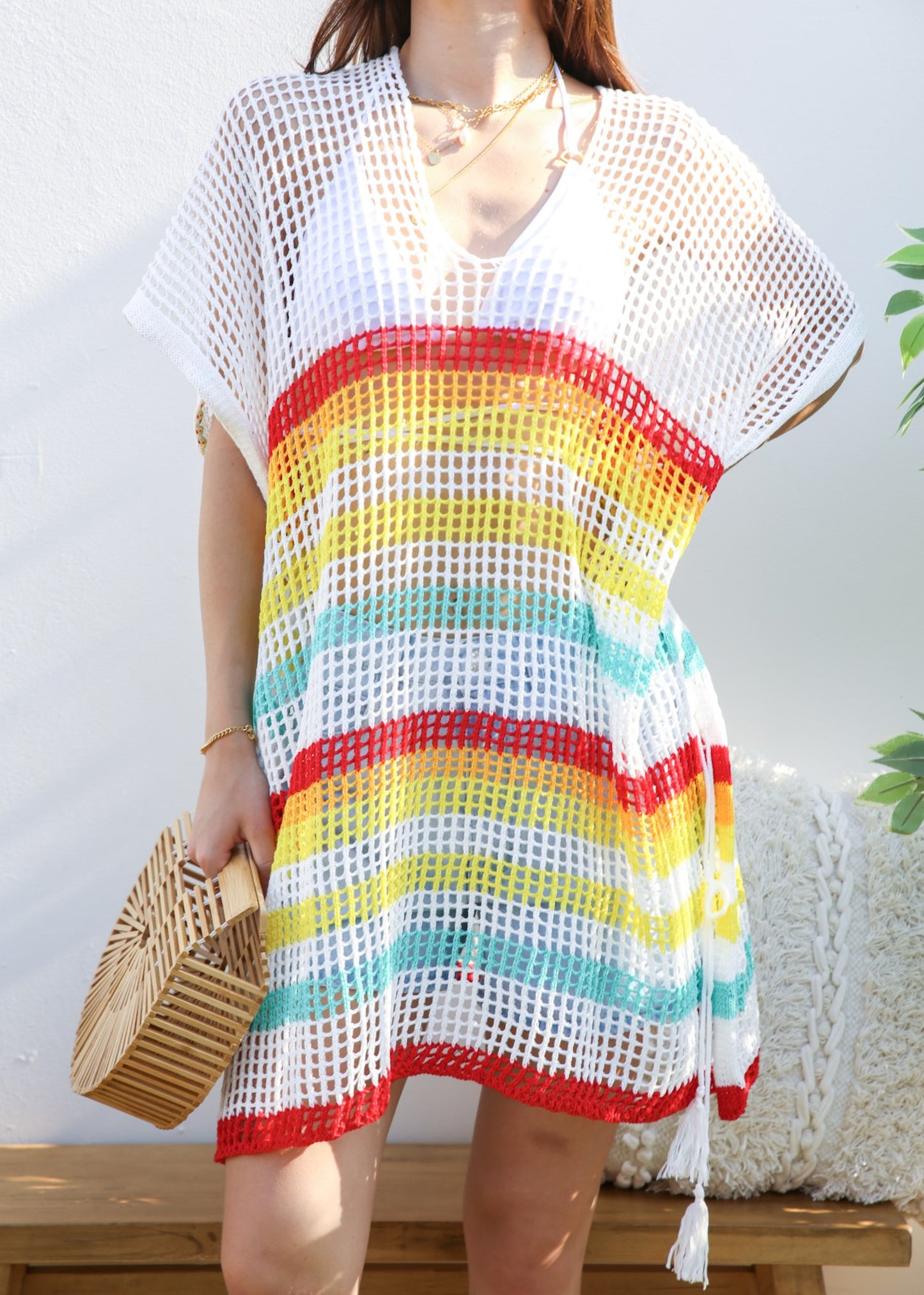 Multicolor Striped Asymmetrical Hem Cover-Up