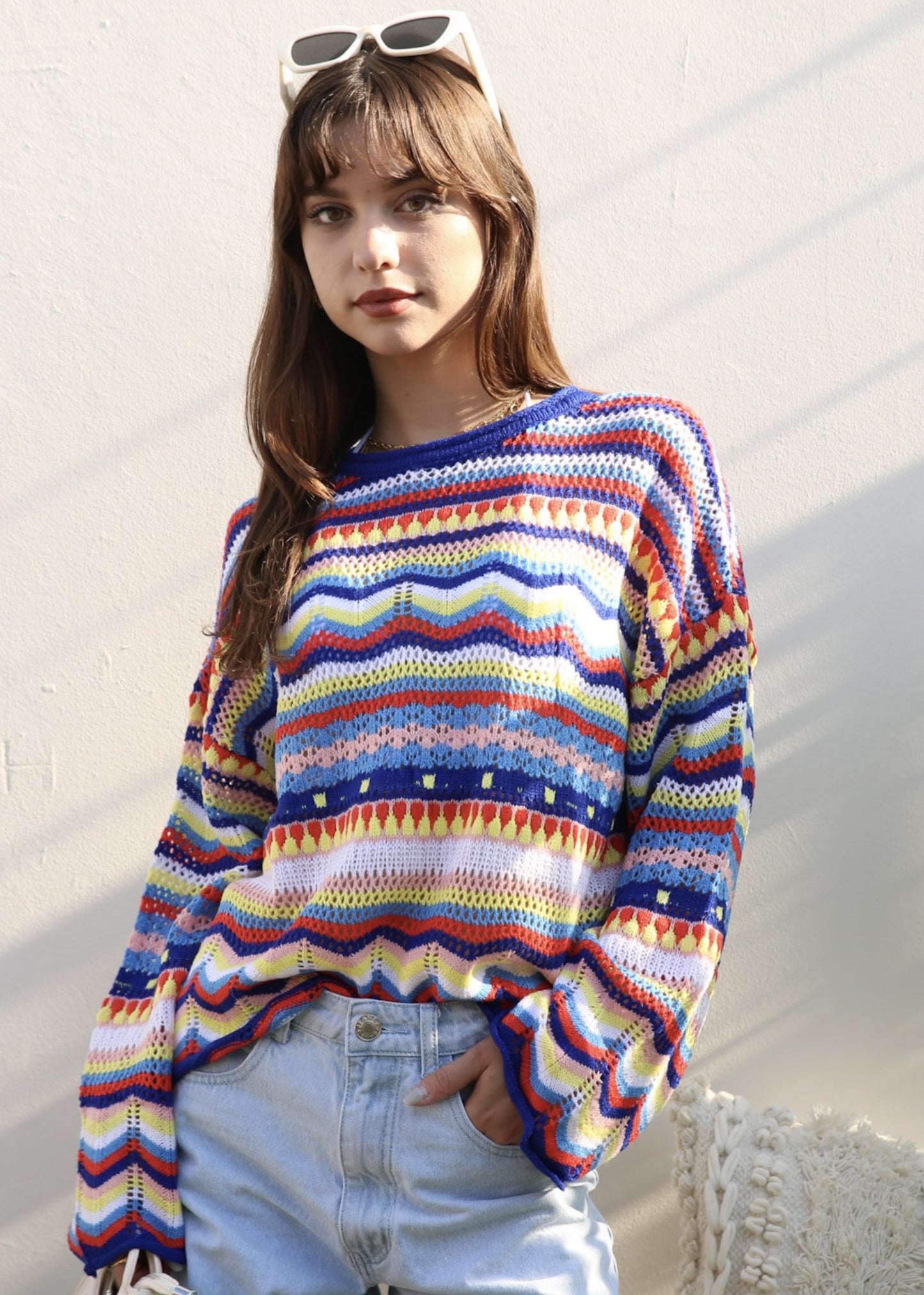 Multicolor Geometric Striped Sweater