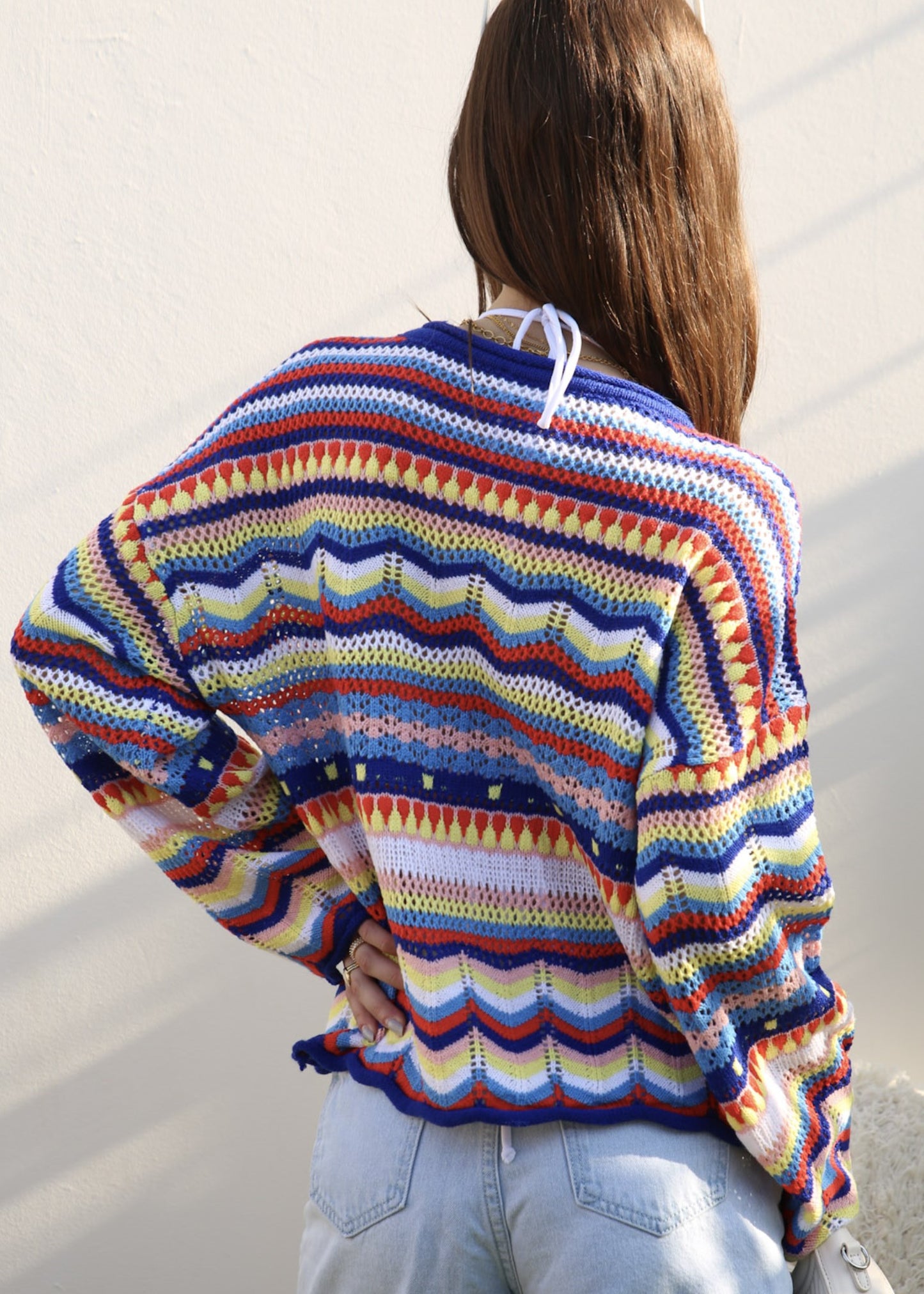Multicolor Geometric Striped Sweater