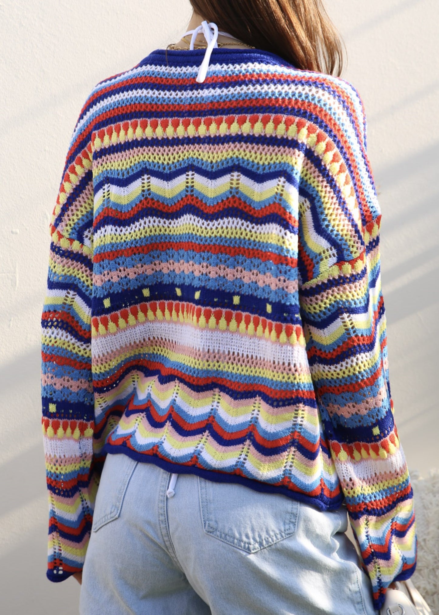Multicolor Geometric Striped Sweater