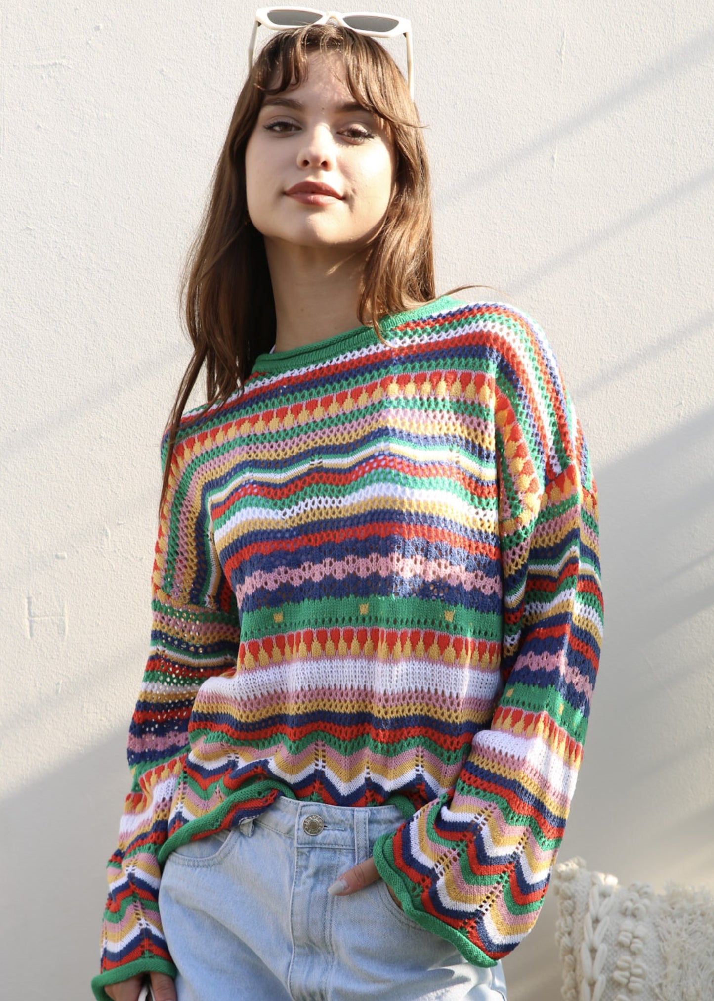 Multicolor Geometric Striped Sweater