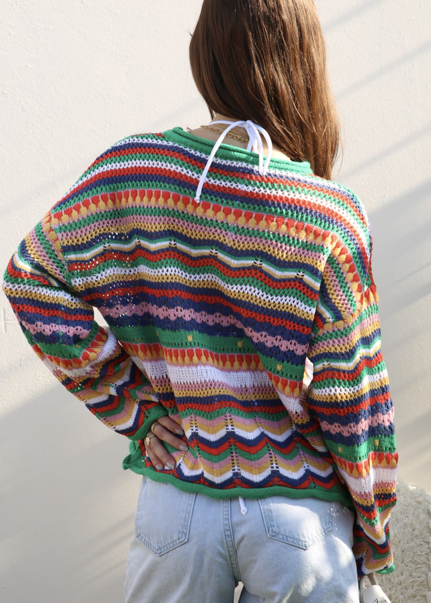 Multicolor Geometric Striped Sweater