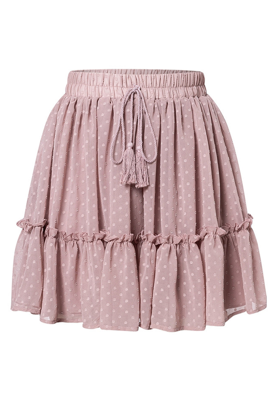 Falda de lunares suizos con lazo en la cintura y borlas