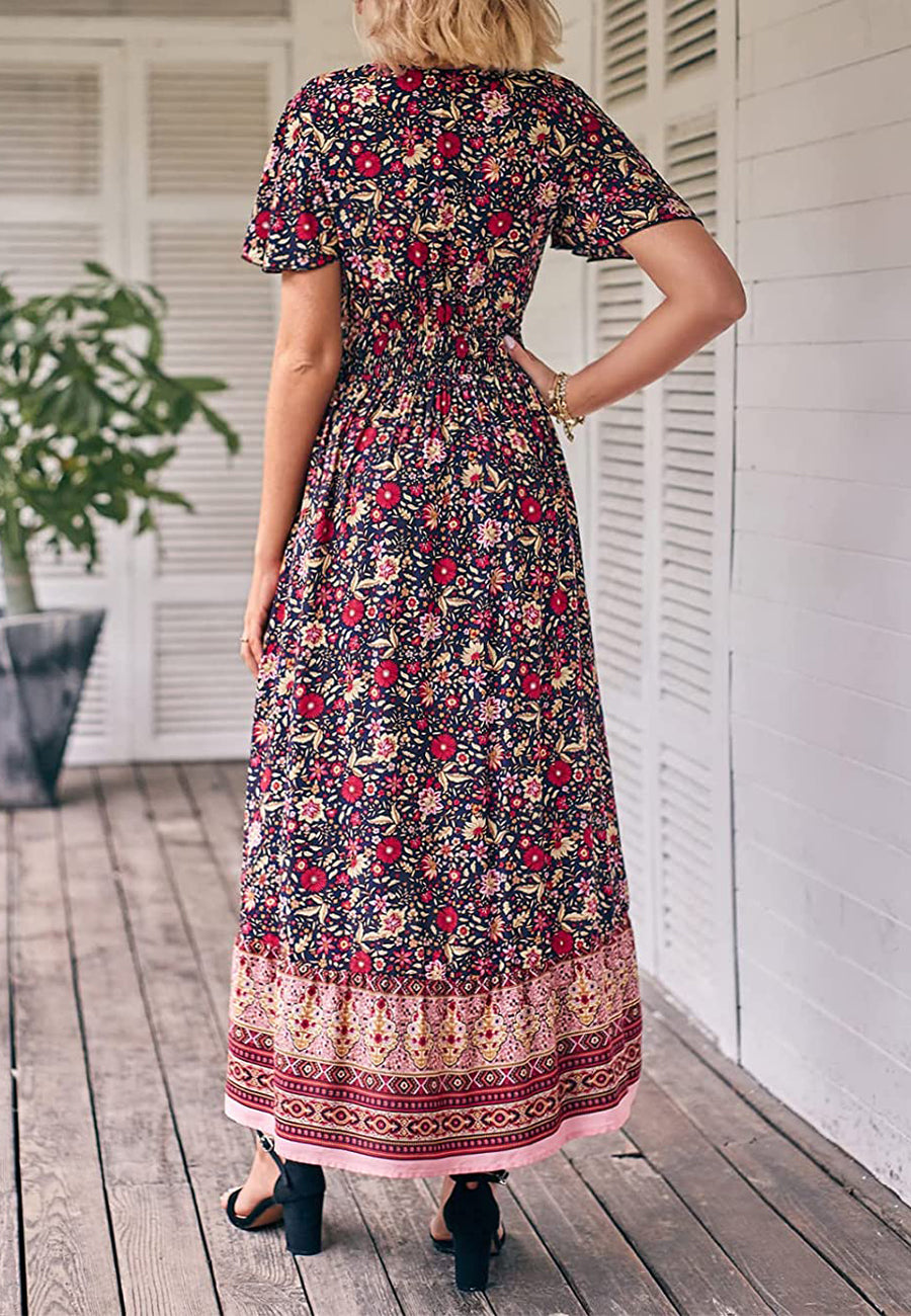 Vestido bohemio con lazo en la parte delantera, corte alto y bajo