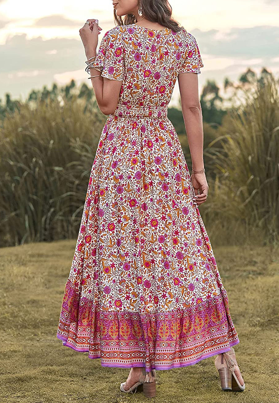 Vestido bohemio con lazo en la parte delantera, corte alto y bajo