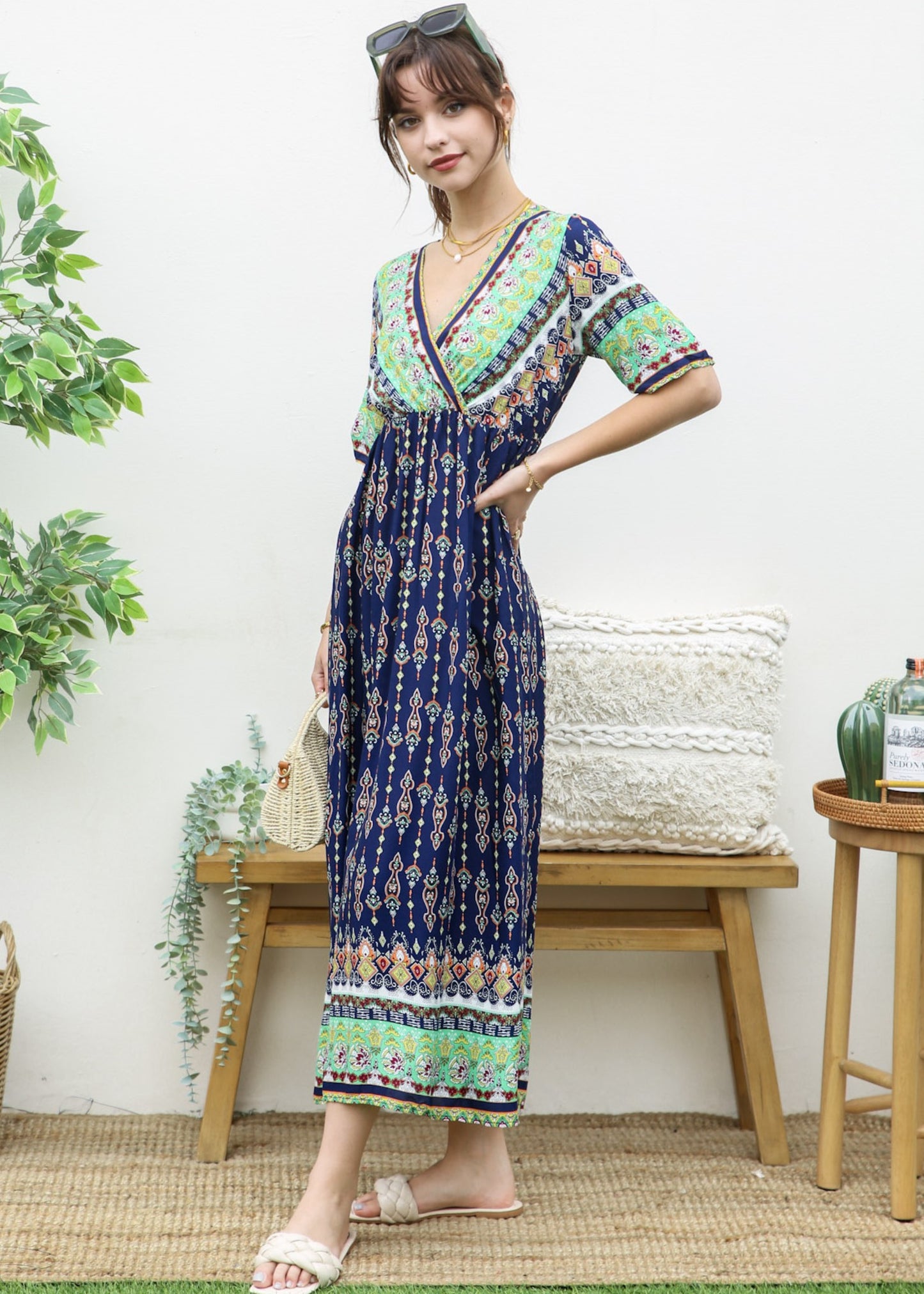 Vestido largo bohemio con escote cruzado