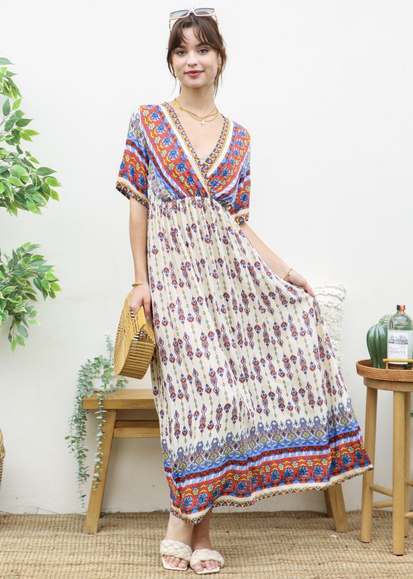 Vestido largo bohemio con escote cruzado