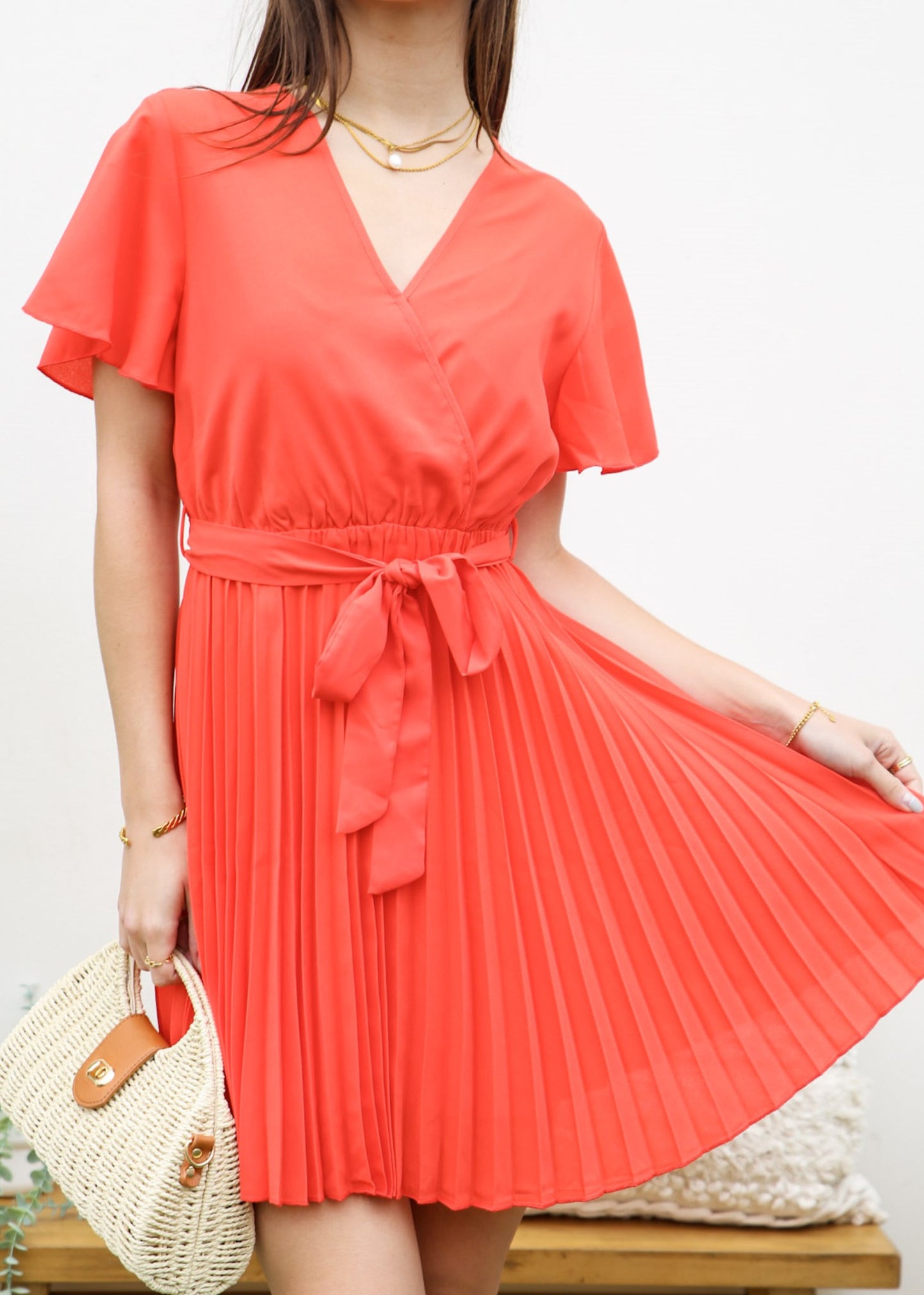 Classic Solid Color Pleated Dress