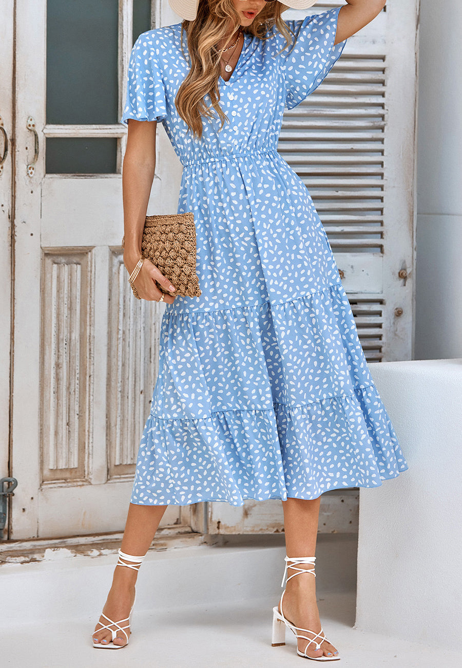 Vestido midi con capas y estampado animal