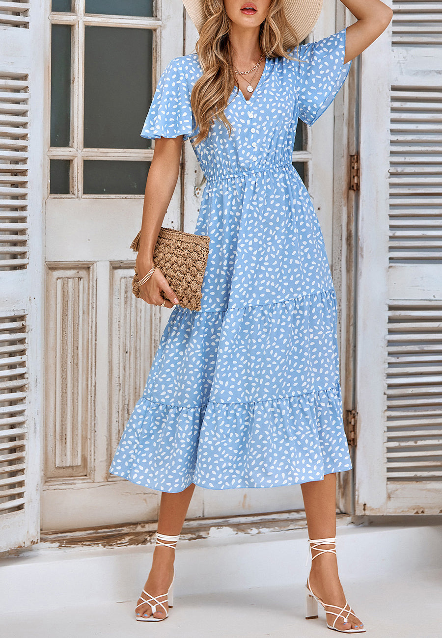 Vestido midi con capas y estampado animal