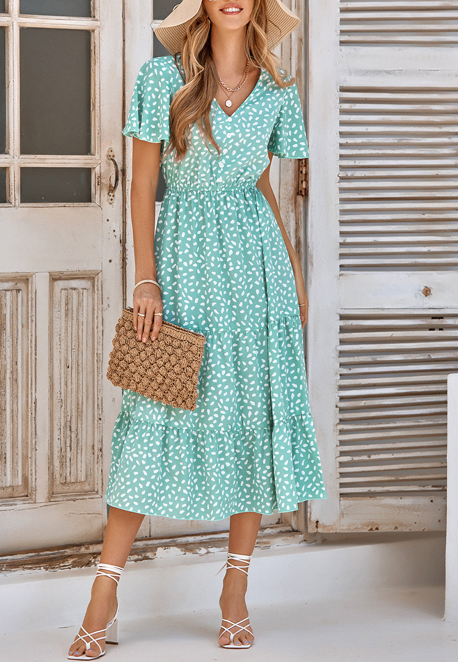 Vestido midi con capas y estampado animal