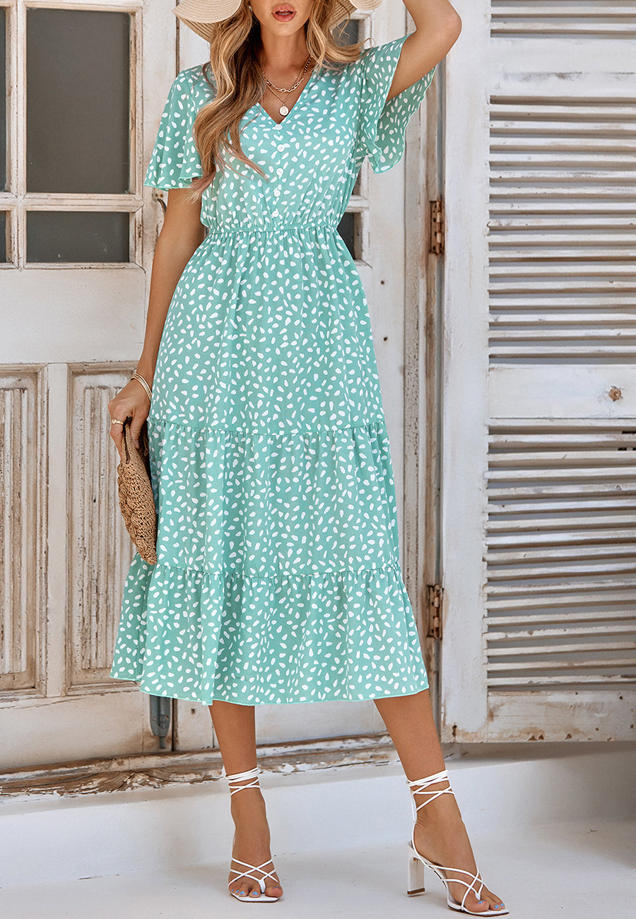 Vestido midi con capas y estampado animal