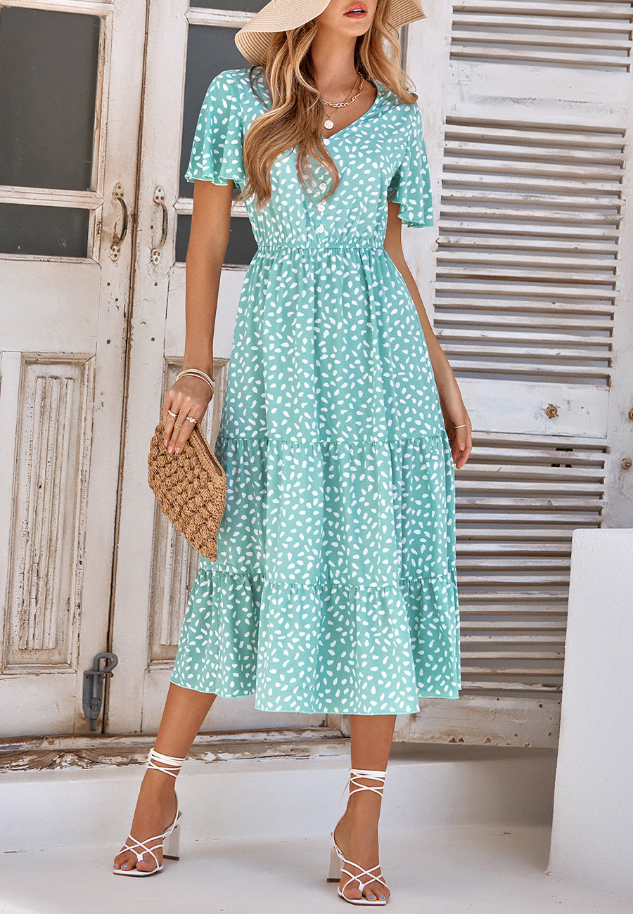 Vestido midi con capas y estampado animal