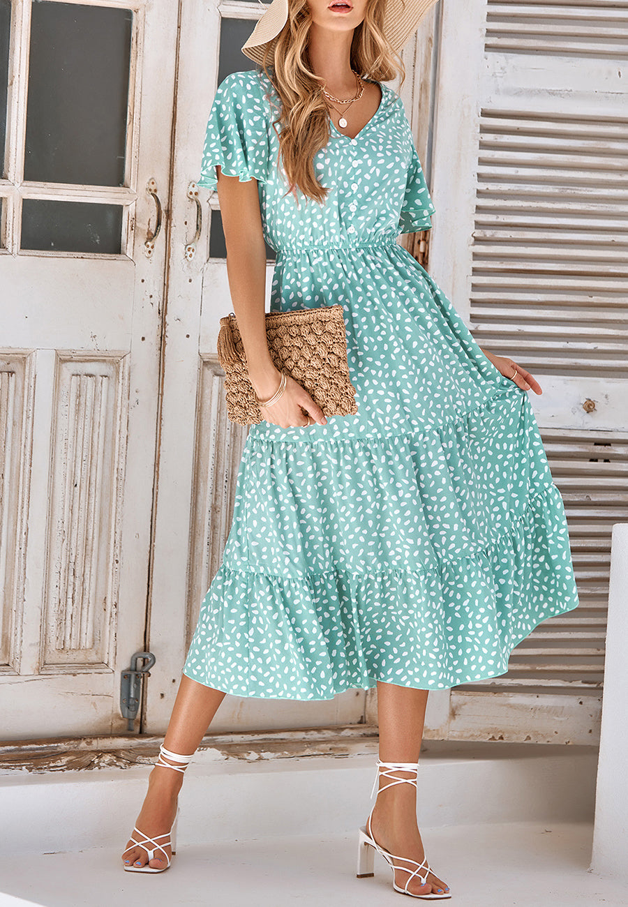 Vestido midi con capas y estampado animal