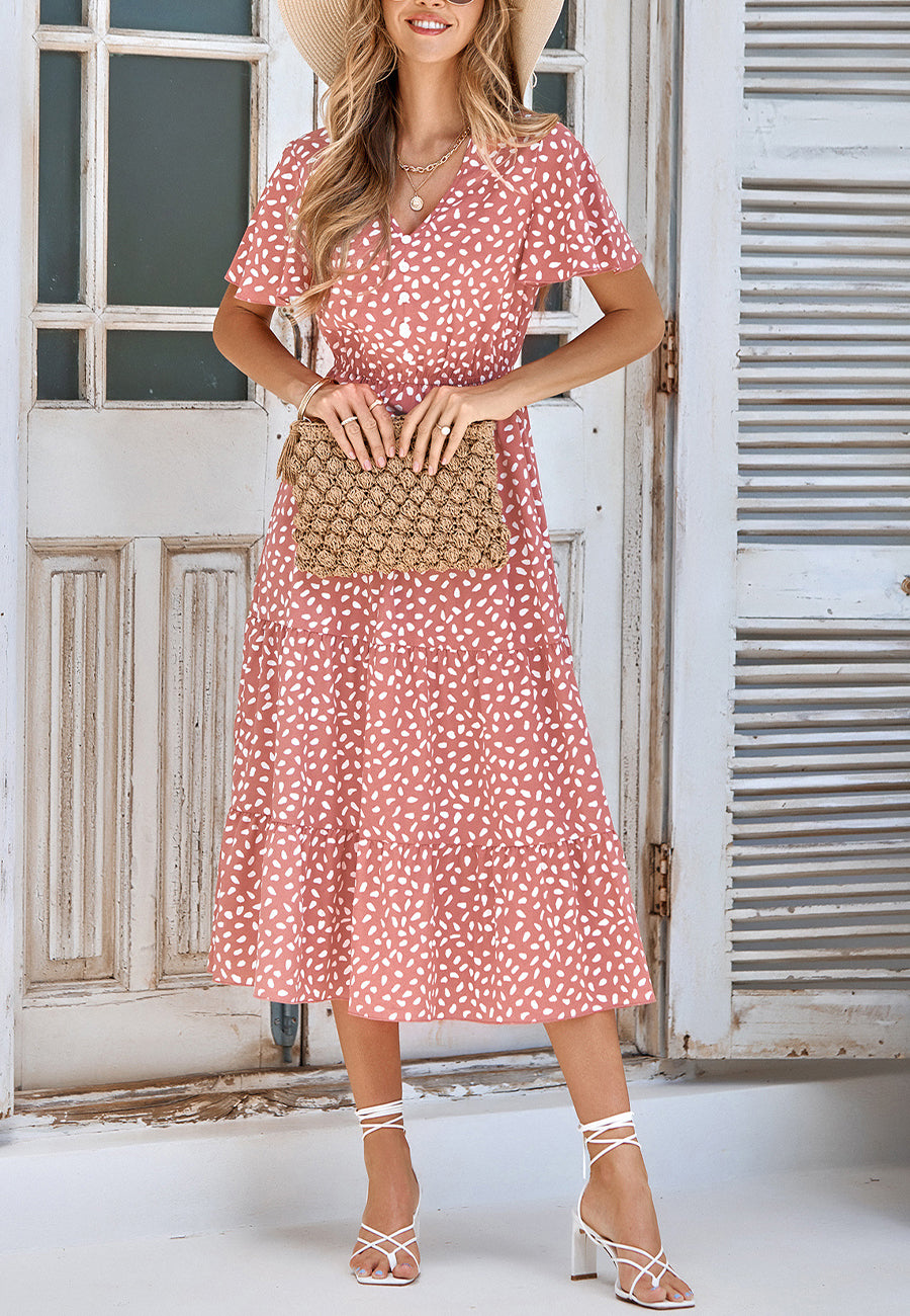 Vestido midi con capas y estampado animal