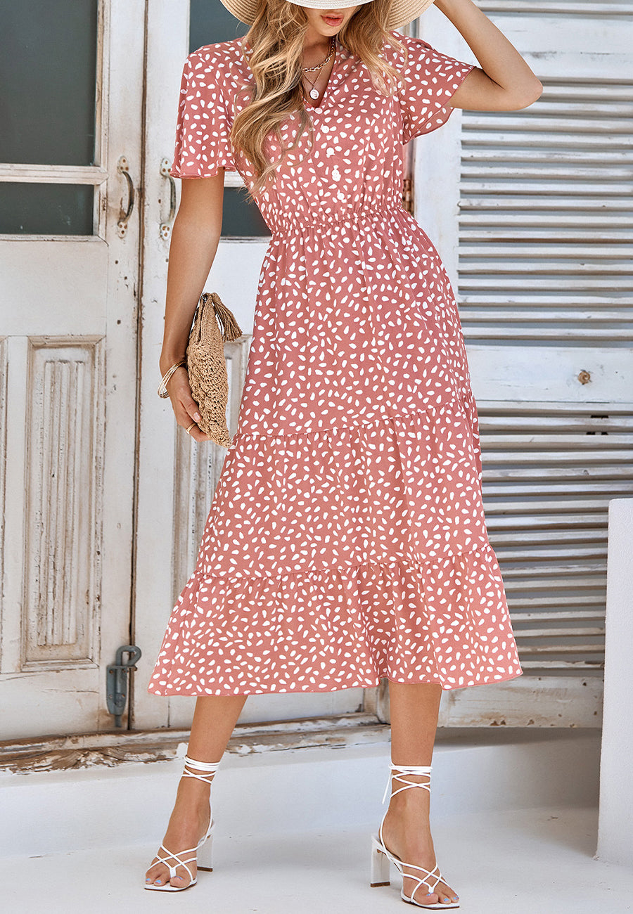 Vestido midi con capas y estampado animal