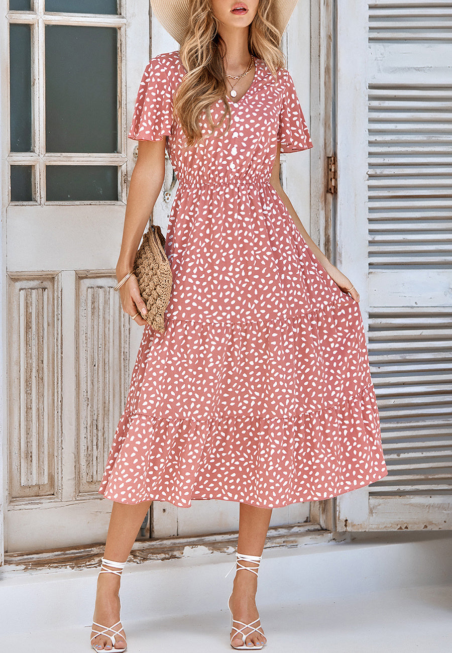 Vestido midi con capas y estampado animal