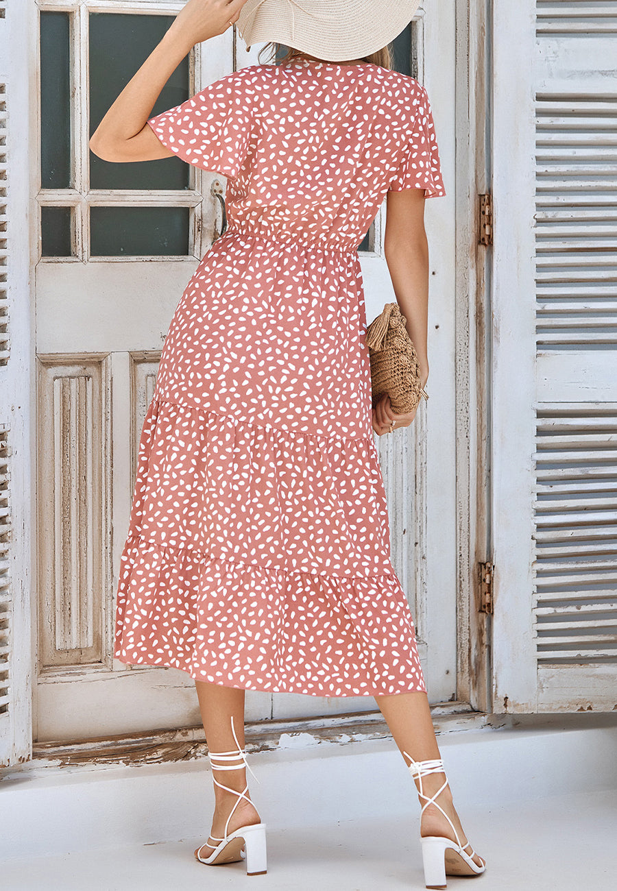 Vestido midi con capas y estampado animal