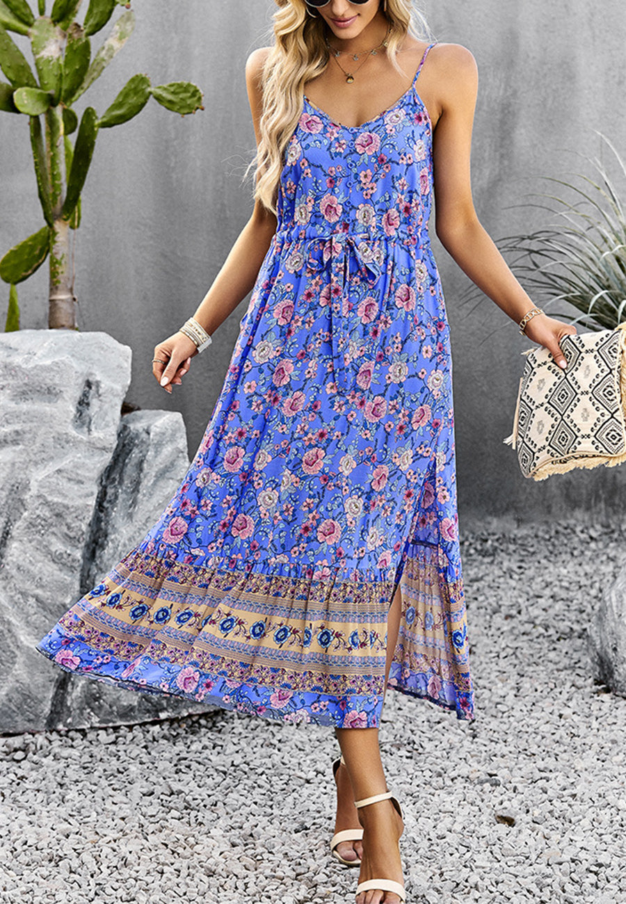 V Neck Floral Bohemian Dress