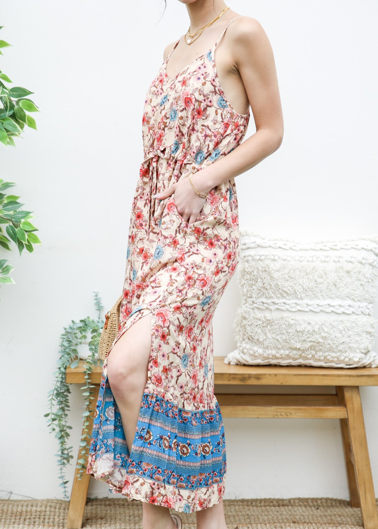 V Neck Floral Bohemian Dress