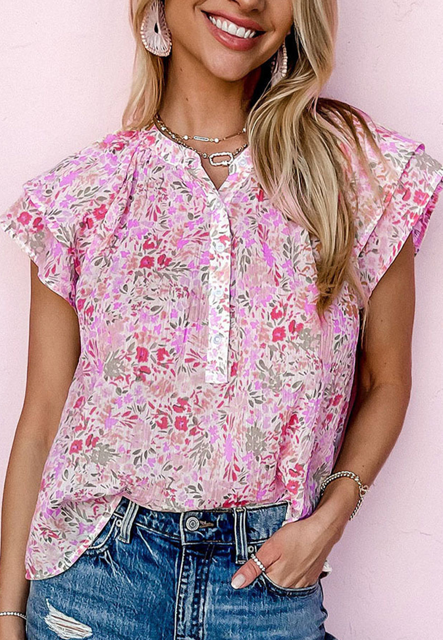 Tiered Short Sleeve Textured Blouse