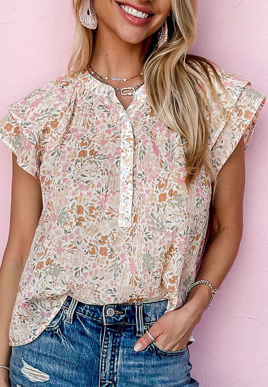 Tiered Short Sleeve Textured Blouse