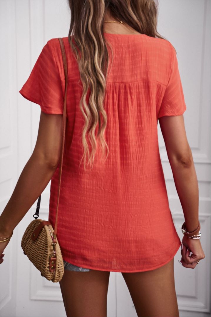 Round Neck Button Textured Top