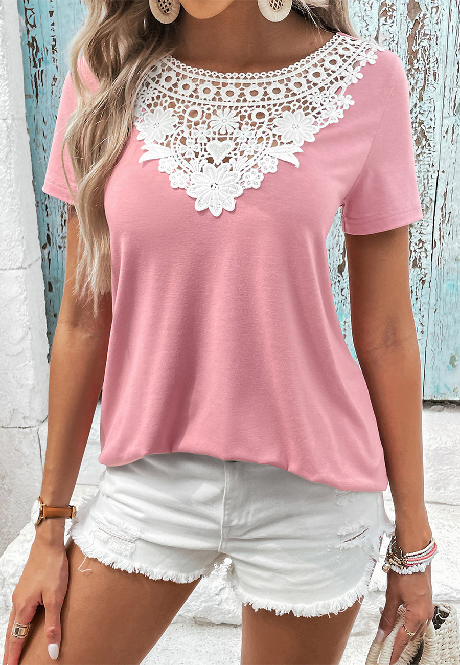 Camiseta con detalle de encaje en contraste