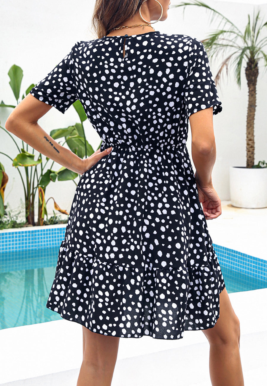 Vestido con dobladillo con volantes y estampado de guepardo