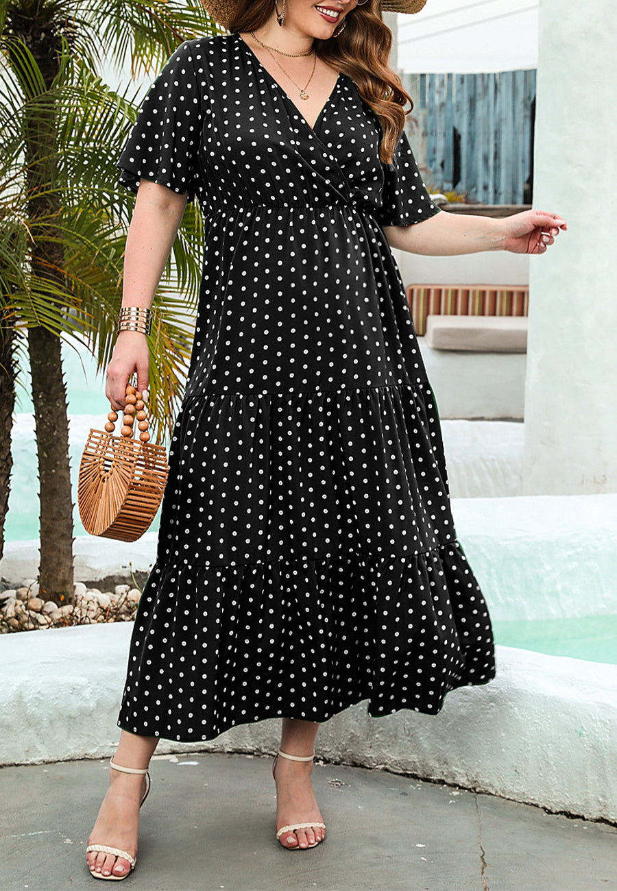 plus size black polka dot dress Zapakasa Women Plus Size Black and White Polka Dots Corset Long Prom Dress  with Ruffles Strapless Tiered Mermaid Pageant Dress