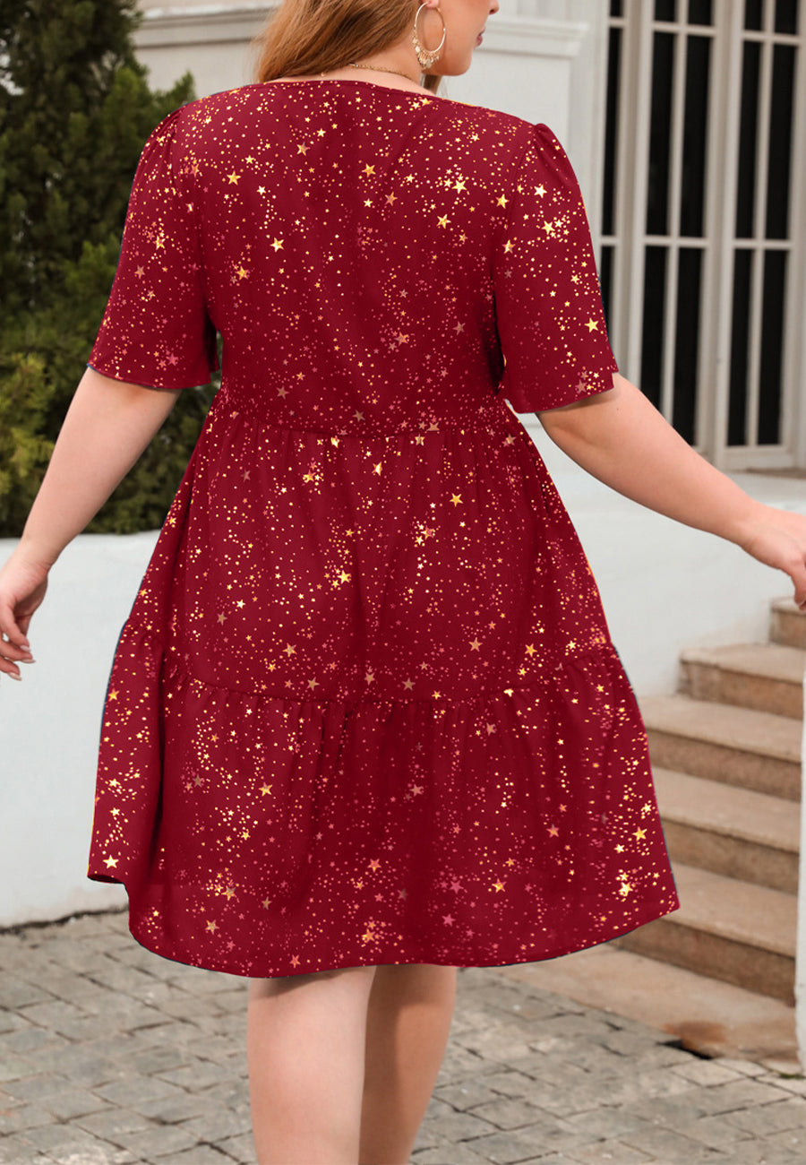Vestido con escote cuadrado y estampado de galaxia en talla grande
