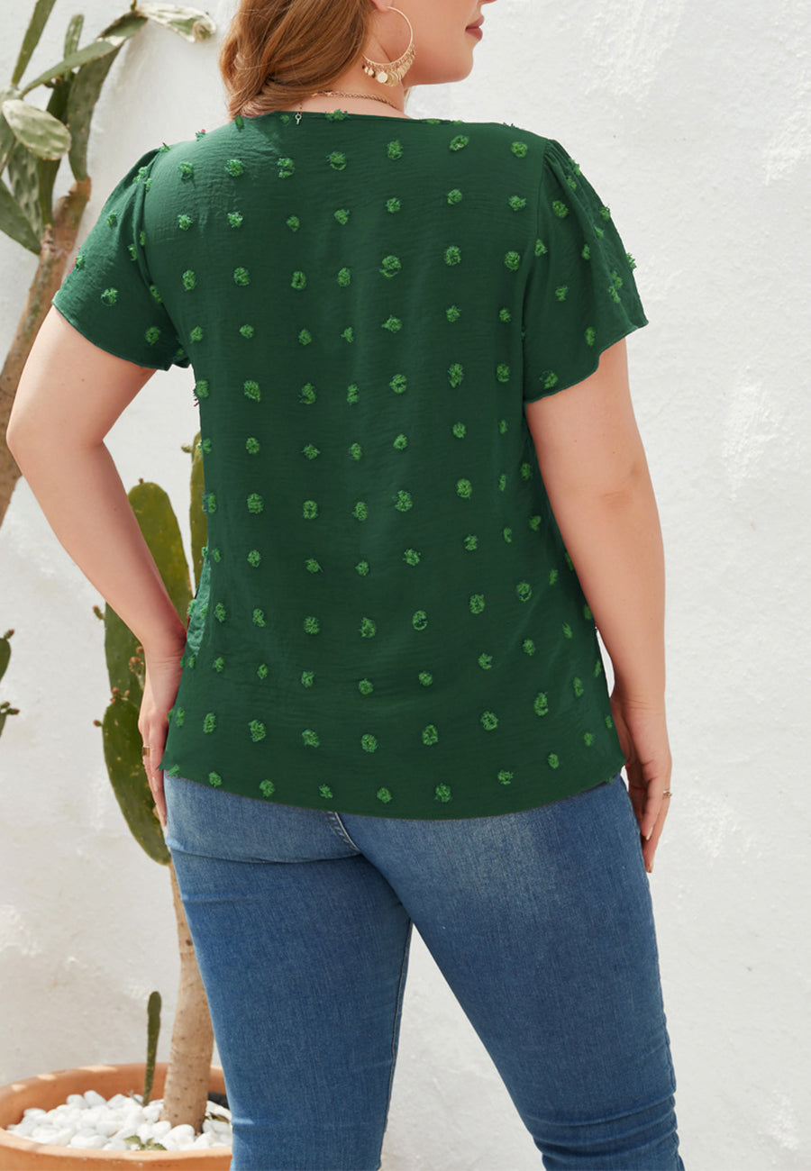 Plus Size V Neck Swiss Dot Top