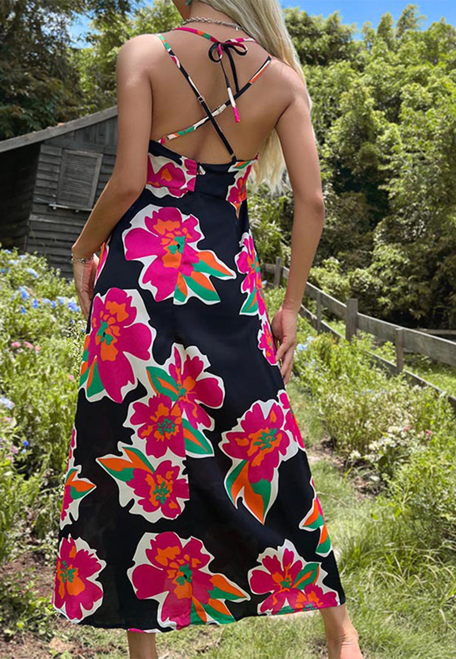 Vestido con tirantes finos dobles y estampado floral