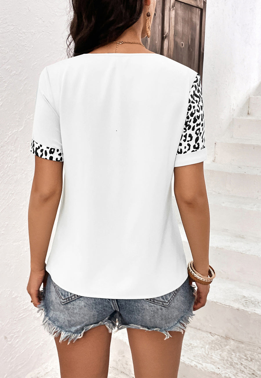 Contrast Color Block Leopard Shirt