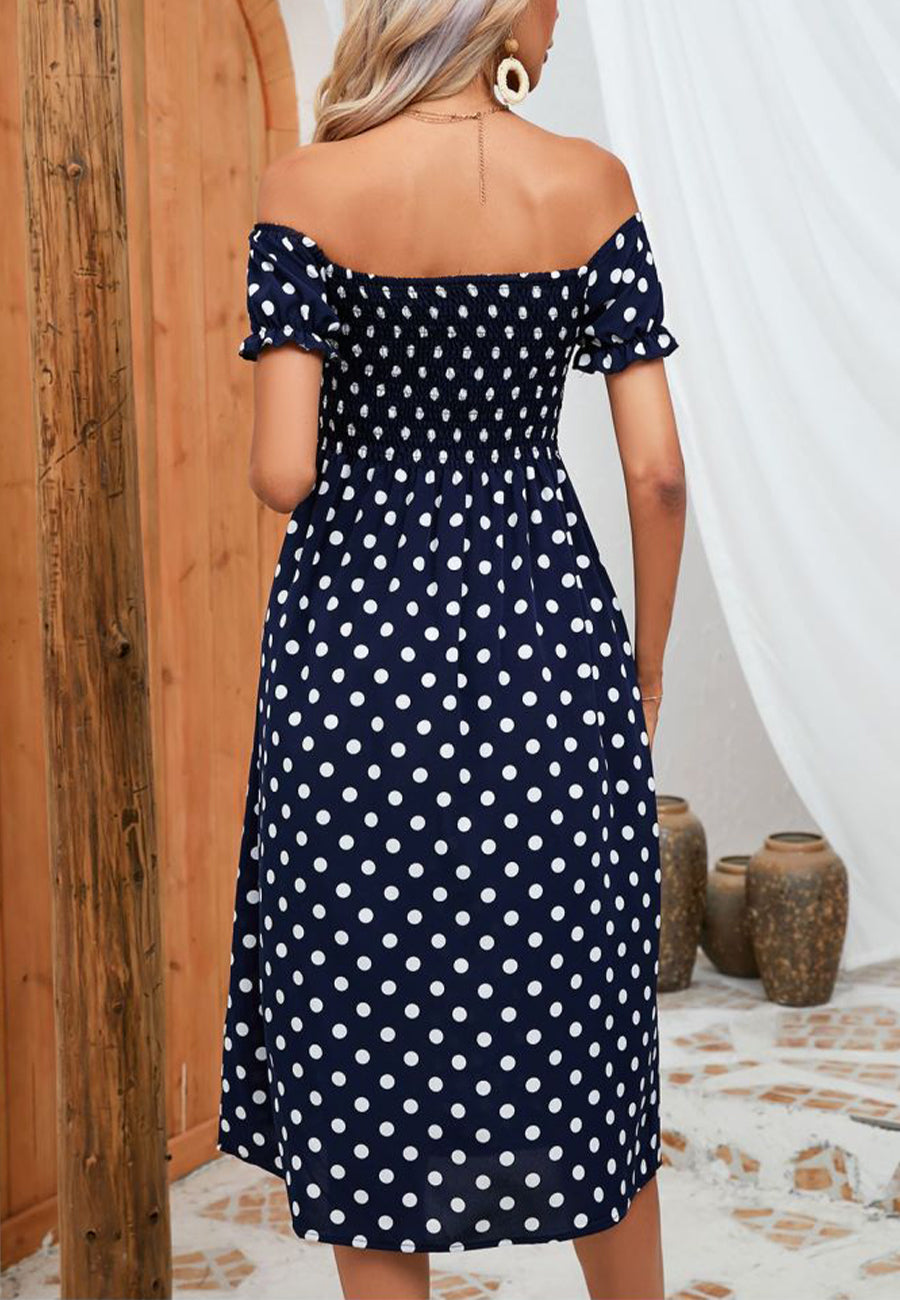 Vestido de verano estampado con hombros descubiertos