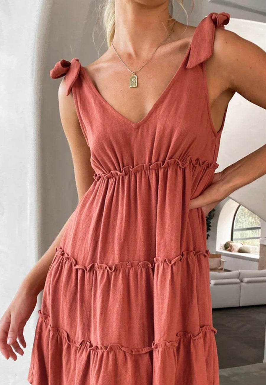 Vestido con escote en V y lazo en los hombros