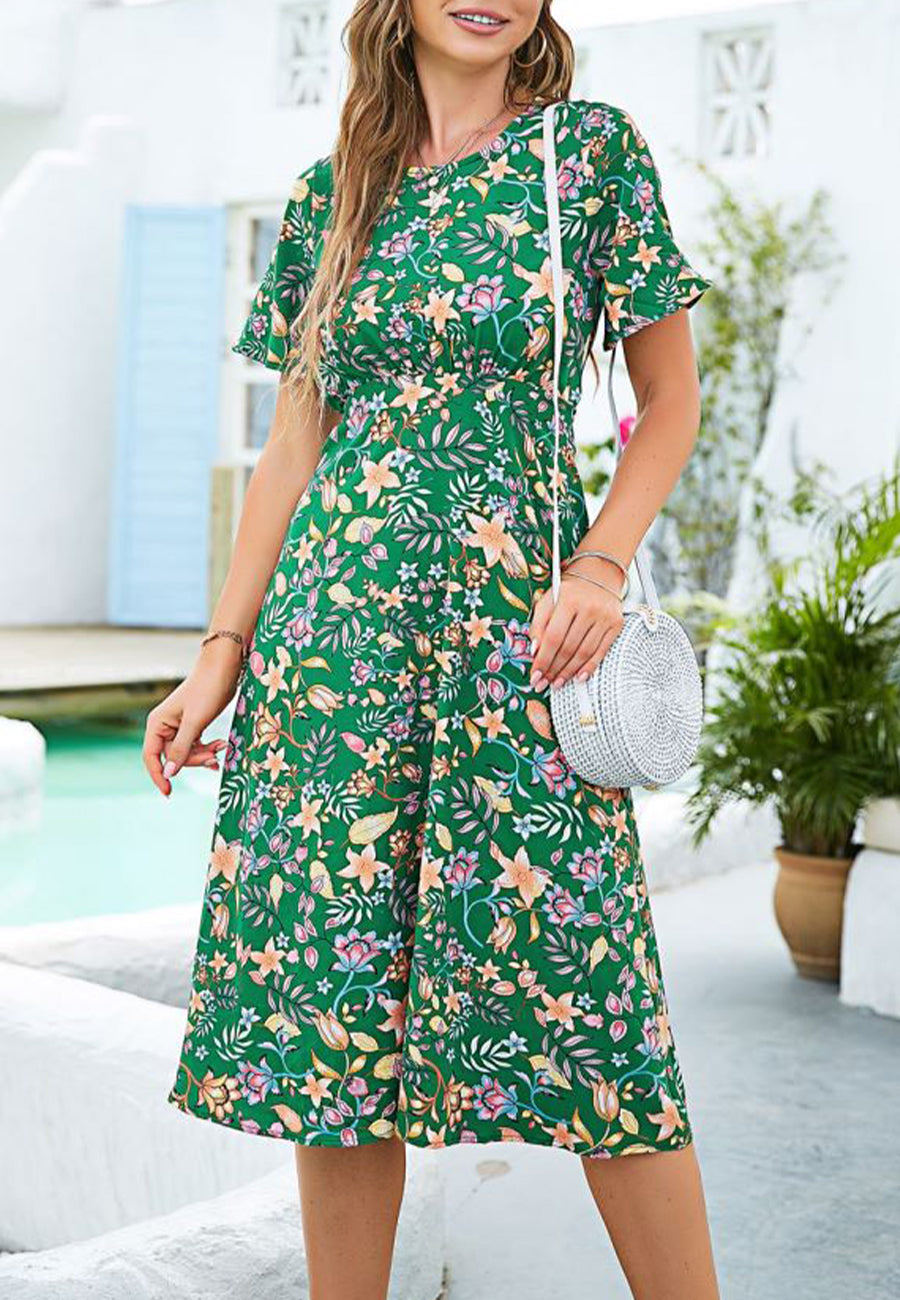 Vestido con estampado floral y cintura plisada