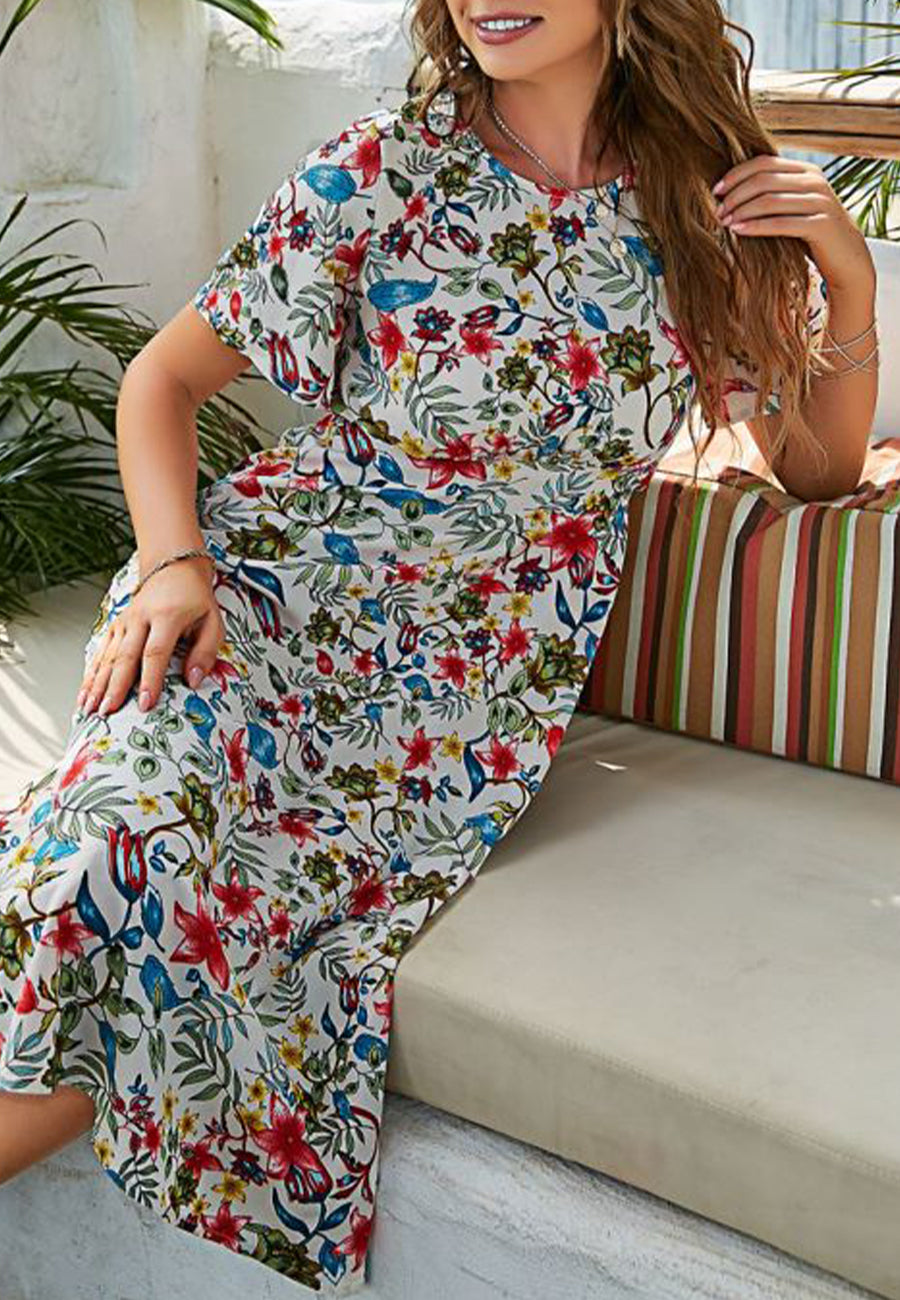 Vestido con estampado floral y cintura plisada