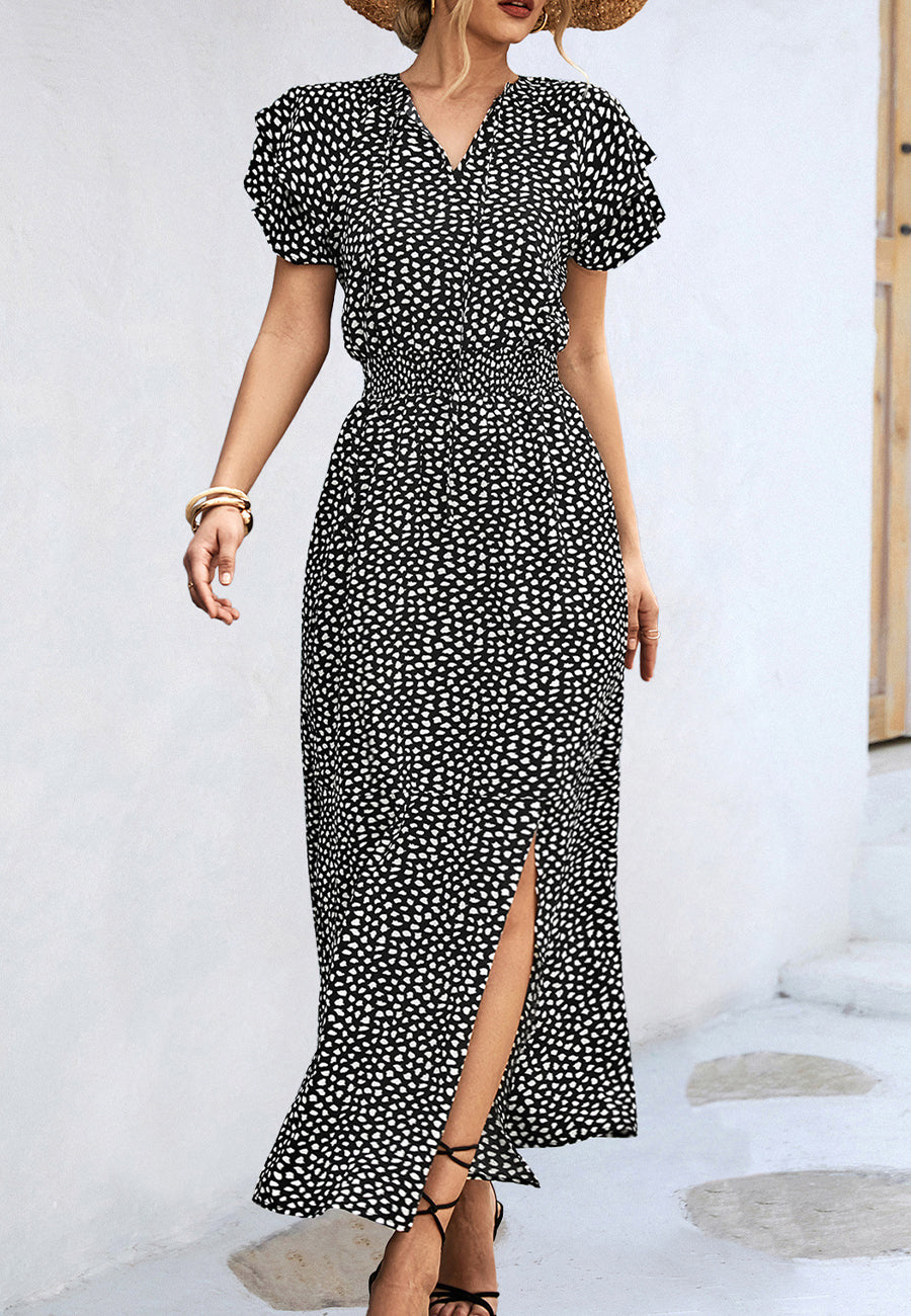 Vestido de guepardo con mangas con volantes en capas