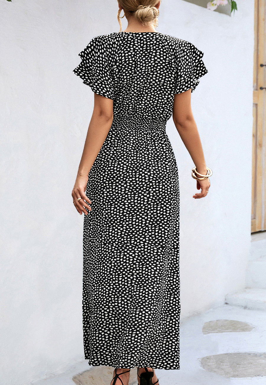 Vestido de guepardo con mangas con volantes en capas