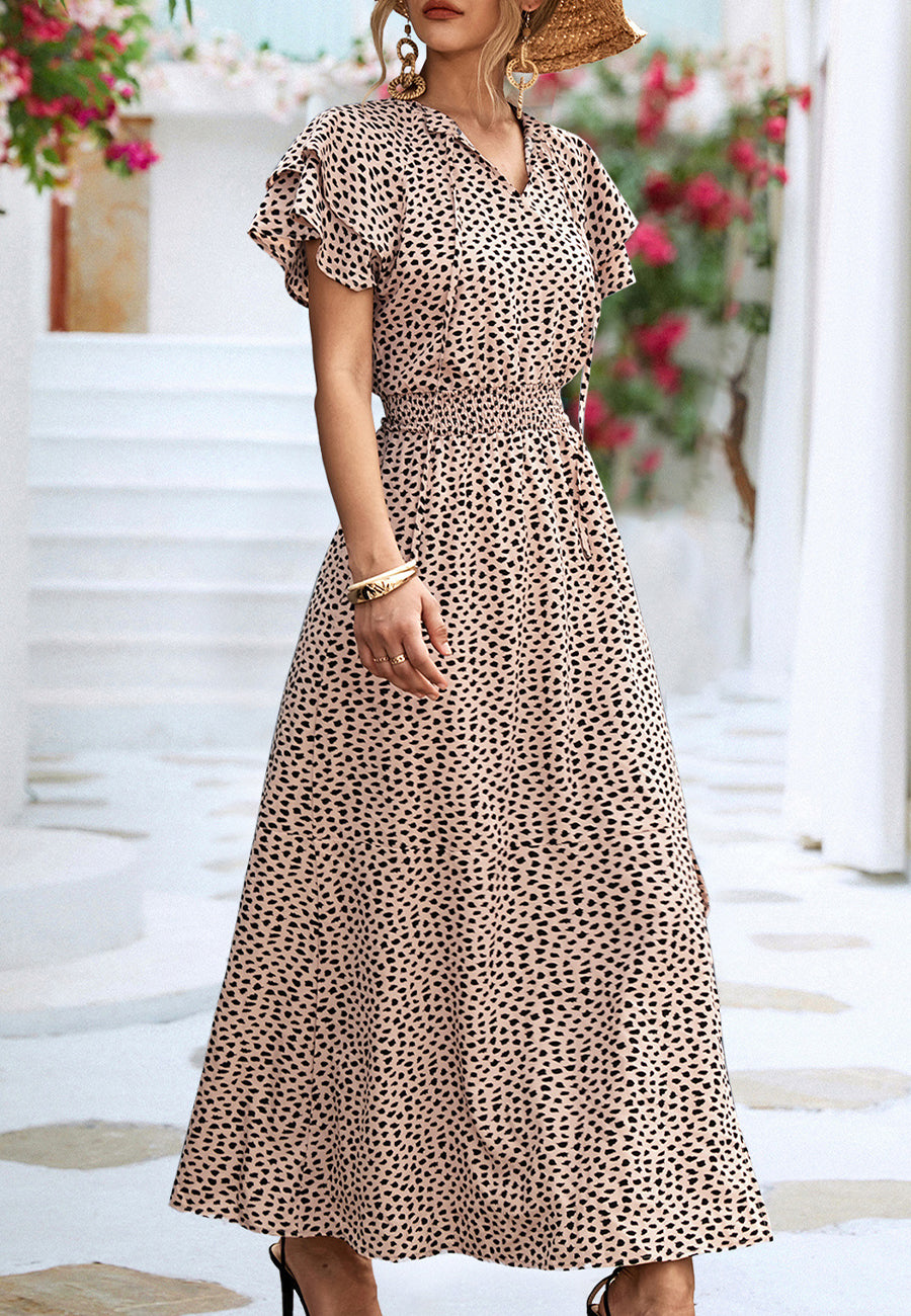 Vestido de guepardo con mangas con volantes en capas