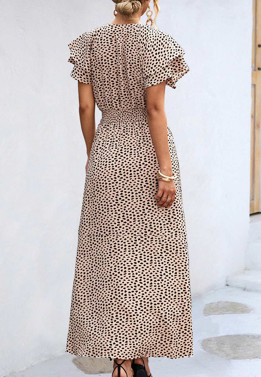 Vestido de guepardo con mangas con volantes en capas